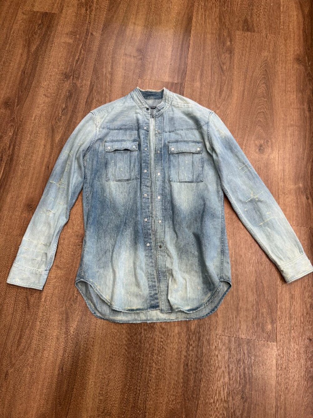 Balmain Paris Made in Japan Distressed Denim Shirt Size 41 Blue Cotton Luxury